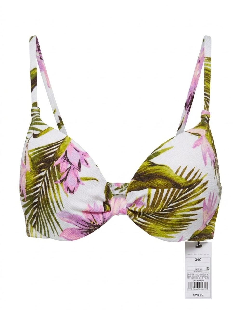 Shade & Shore White Bikini Top with Pink Floral & Olive Palm Print